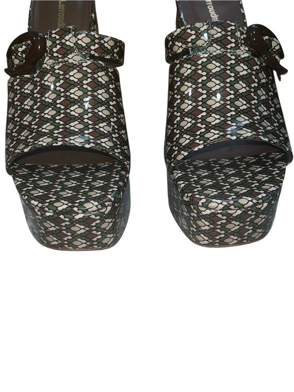 Larroude Dolly Verona Platform Mule Soft Patent Daisy Vichy Multi Seaweed Print - Picture 4 of 12